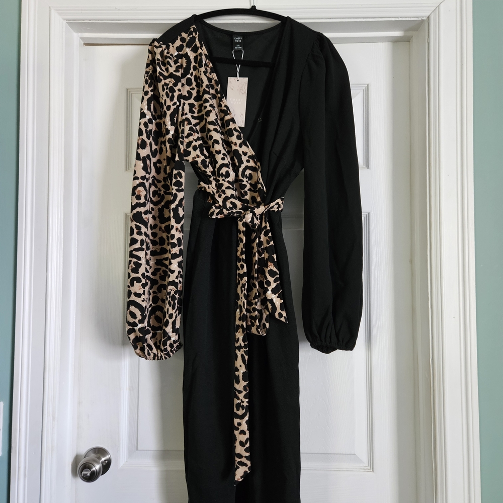 Leopard Print Black Dress SHEIN Curve 2XL New Surplice